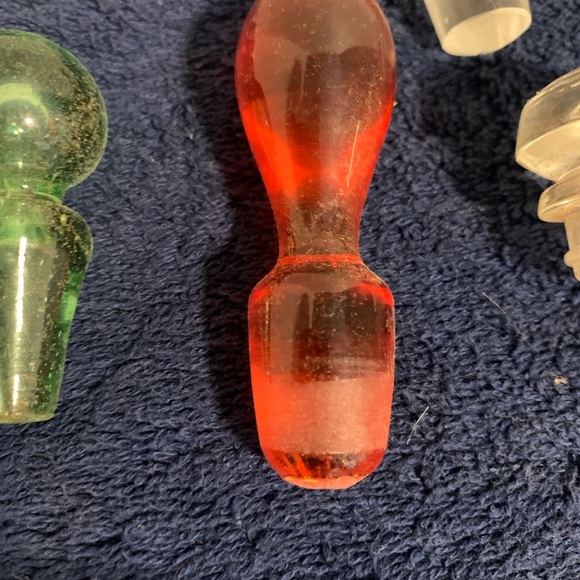 12 Glass Vintage Antique MCM Perfume Genie Bottle Decanter Stopper Red Green Lot - Picture 3 of 12